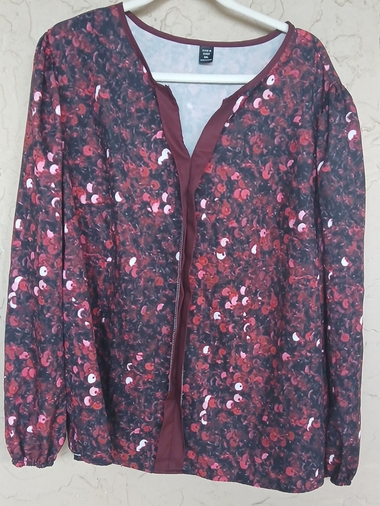 SHEIN Tops - SHEIN Curve Burgundy Floral V-Neck Cardigan